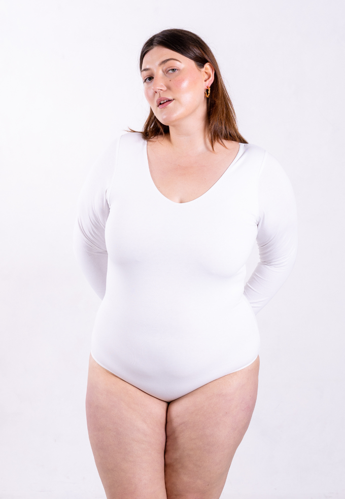 Organic Cotton Long Sleeve V-Neck Bodysuit, White from Not Basics