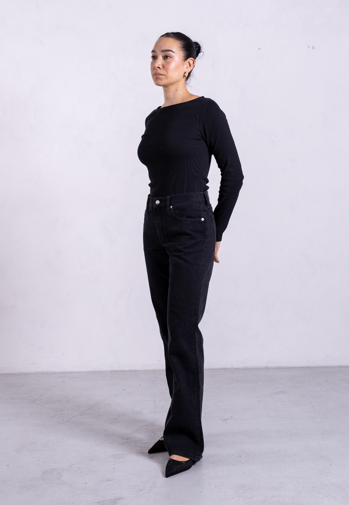 Ribbed Boat Neck Long Sleeve T-Shirt, Black from Not Basics