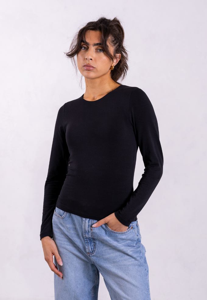 Organic Cotton Crew Long Sleeve T-Shirt, Black from Not Basics