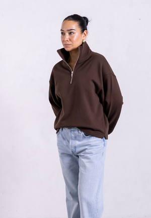 Organic Cotton Quarter Zip Sweatshirt, Hot Fudge from Not Basics