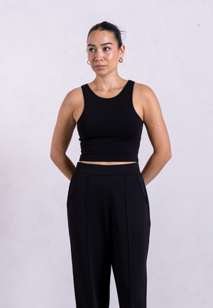 Organic Cotton High-Neck Cropped Tank, Black from Not Basics