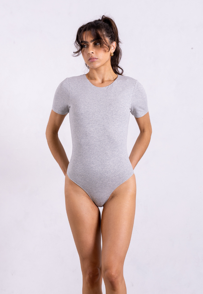 Organic Cotton Crew Bodysuit, Light Grey Marl from Not Basics