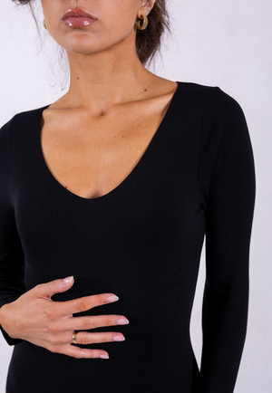 Organic Cotton V-Neck Long Sleeve T-Shirt, Black from Not Basics