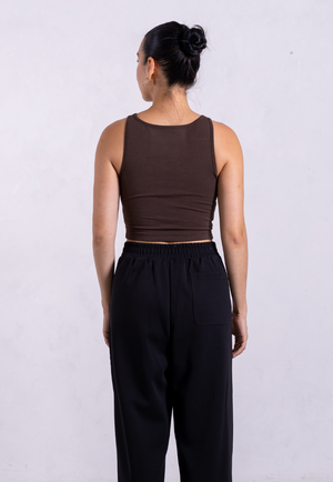 Organic Cotton High-Neck Cropped Tank, Hot Fudge from Not Basics