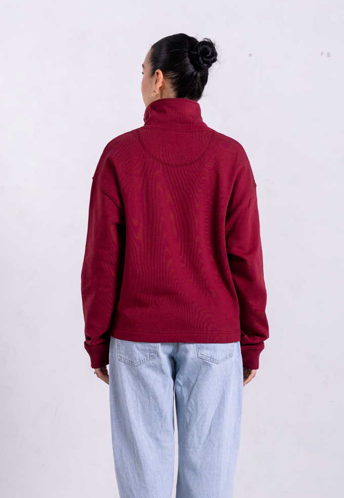 Organic Cotton Quarter Zip Sweatshirt, Ruby Wine from Not Basics