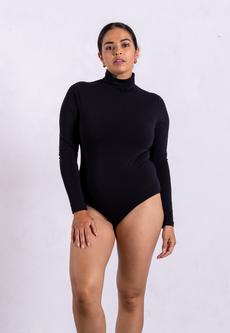 Organic Cotton Long Sleeve Roll-Neck Bodysuit, Black via Not Basics