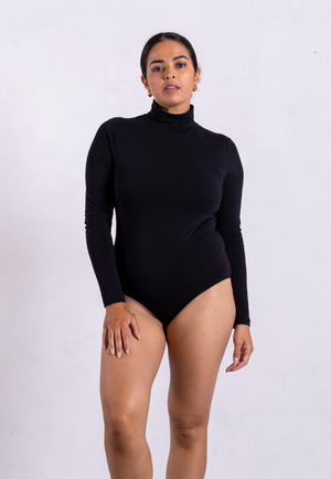 Organic Cotton Long Sleeve Roll-Neck Bodysuit, Black from Not Basics