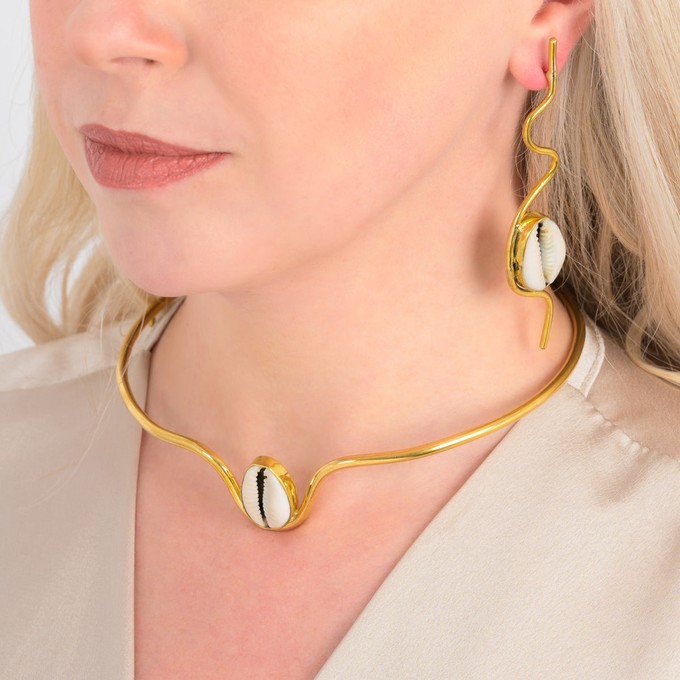 Cowrie Shell Recycled Brass Statement Earrings from Paguro Upcycle