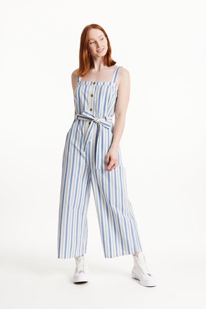 Rena Striped Jumpsuit in Blue stripe from People Tree