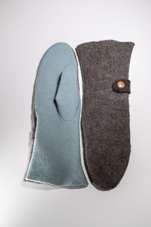 Long woolen mittens | natural brown & baby blue from Pepavana