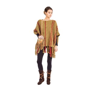 Poncho Ochre Coral - Handmade of Eco Wool - Stylish and Warm from Quetzal Artisan