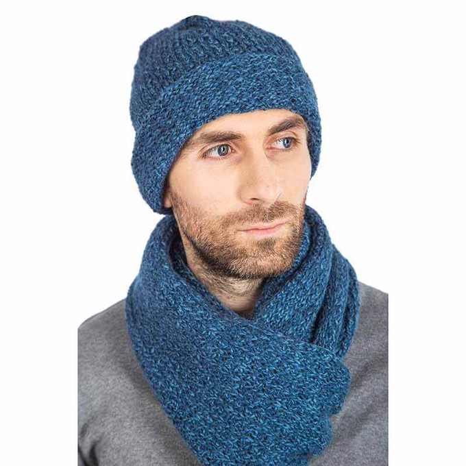 Scarf and Hat Blue Ocean - For Men - Fashionable and Warm from Quetzal Artisan