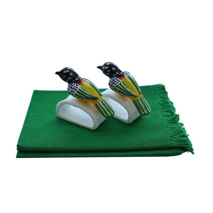 Green Sparrow Napkin Rings - Cotton Napkins - Fairtrade from Quetzal Artisan