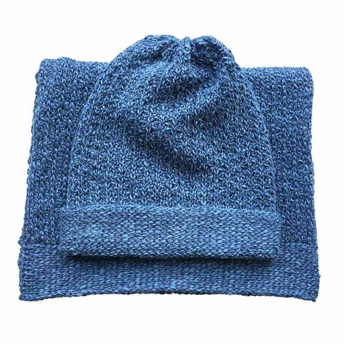 Scarf and Hat Blue Ocean - For Men - Fashionable and Warm from Quetzal Artisan