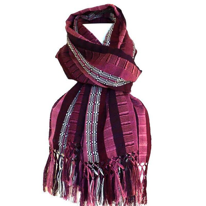 Scarf with fringes Maroon Pink - Mayan Design - Fairtrade from Quetzal Artisan