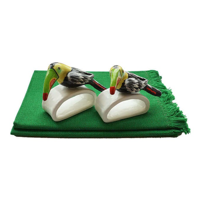 Black Toucan Napkin Rings - Set of 2 with Cotton Napkins from Quetzal Artisan