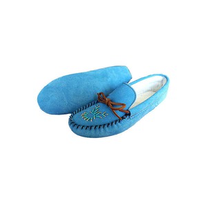 Suede Moccasins Skyblue - Indoors - Women Slippers Hiawatha from Quetzal Artisan