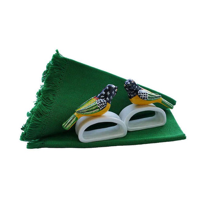 Green Sparrow Napkin Rings - Cotton Napkins - Fairtrade from Quetzal Artisan