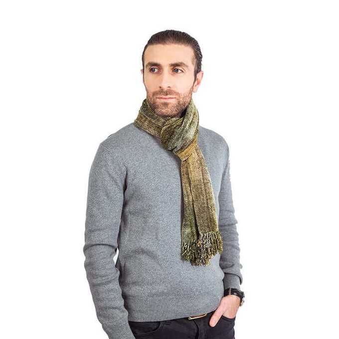 Men Scarf Green Olive - Organic Bamboo Chenille - Fairtrade from Quetzal Artisan