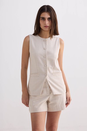 Cotton Tweed Vest Jacket in Cream from Reistor