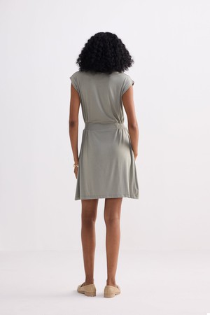 Short Dress With Smocking Side Detail in Light Olive from Reistor