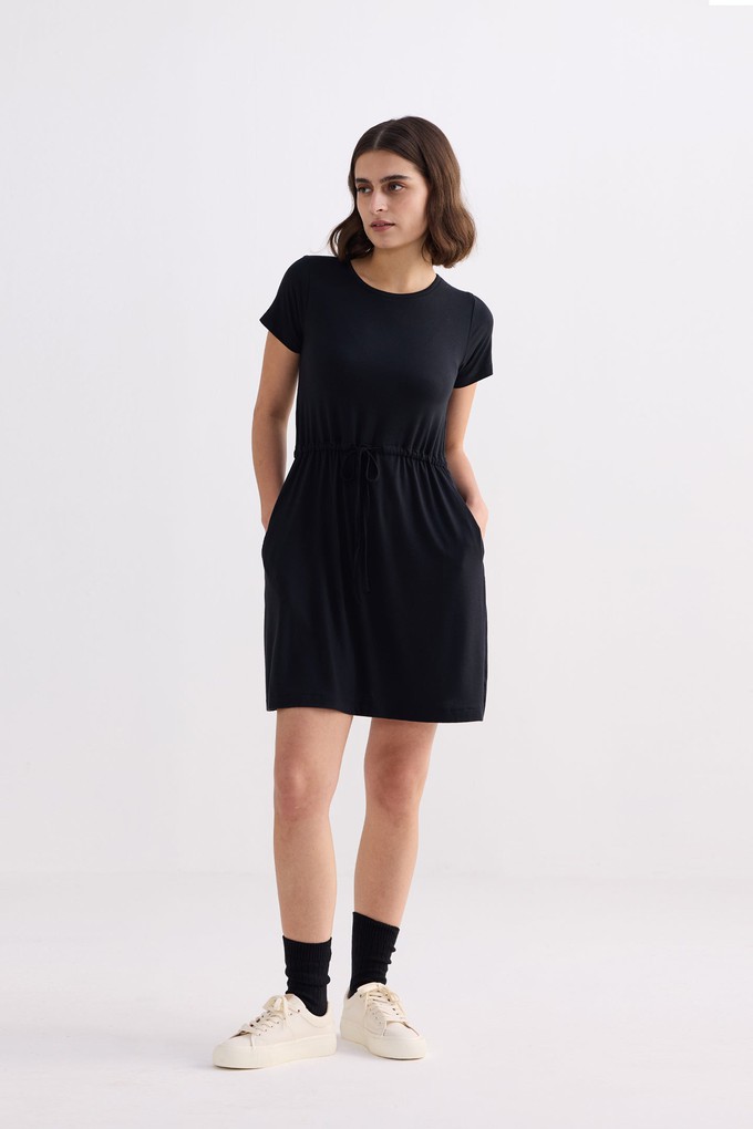 Drawstring Short T-shirt Dress in Black from Reistor