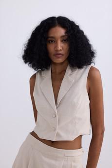 Cropped Cotton Tweed Vest in Cream via Reistor