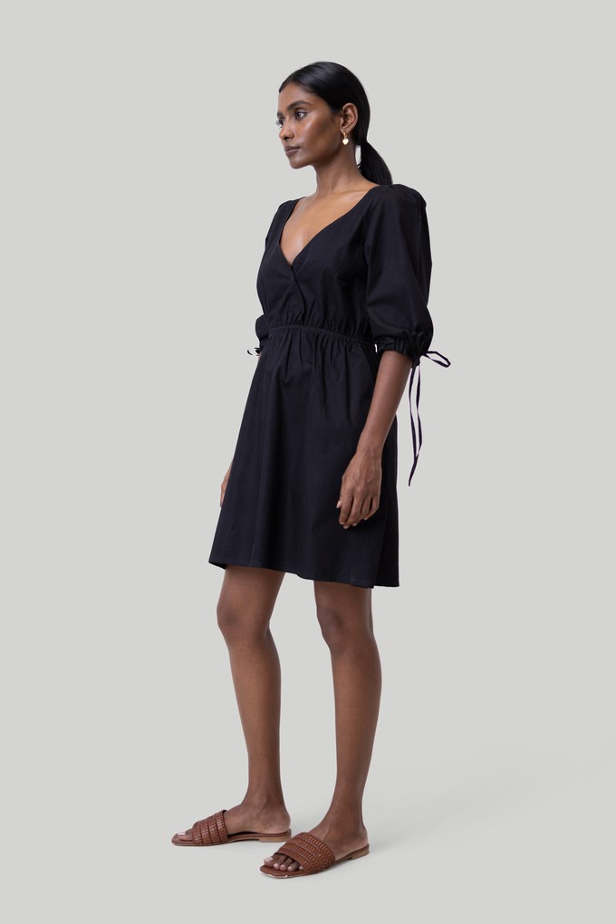 Gathered Elbow Sleeve Short Dress in Black from Reistor