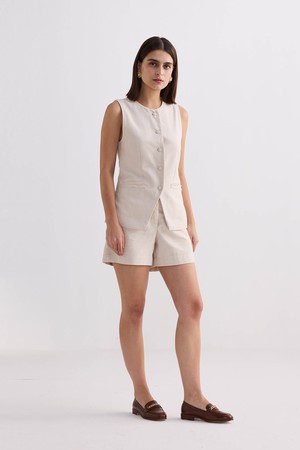 Cotton Tweed Vest Jacket Set in Cream from Reistor