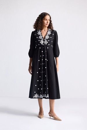 Drawstring Embroidered Dress in Black from Reistor