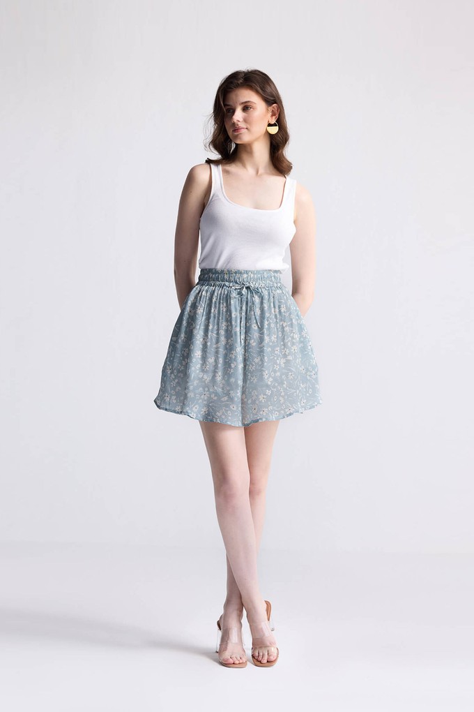 Drawstring Short Skirt in Light Blue Florals from Reistor