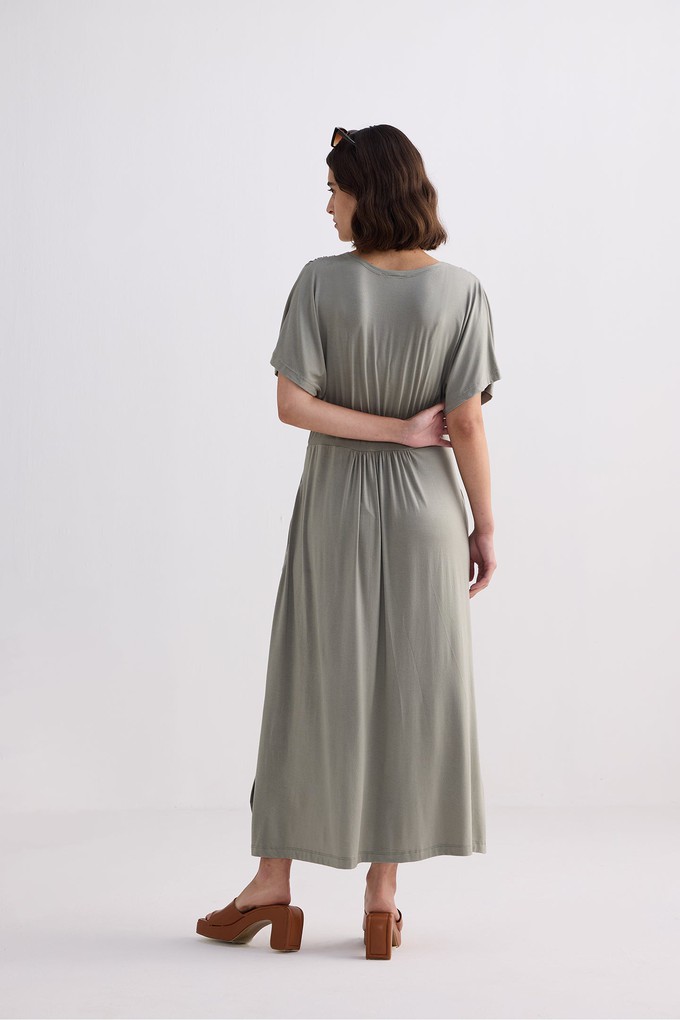 Flowy A-Line Maxi Dress with Side Slits in Light Olive from Reistor