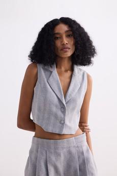 Cropped Cotton Tweed Vest in Grey via Reistor