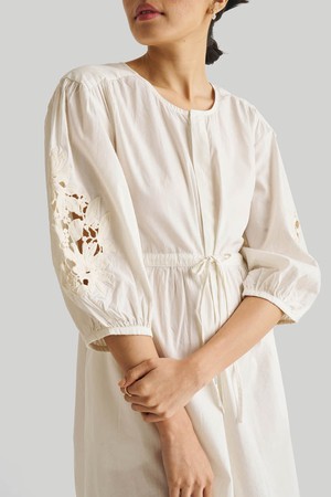 Shirt Dress with Balloon Sleeves in White from Reistor