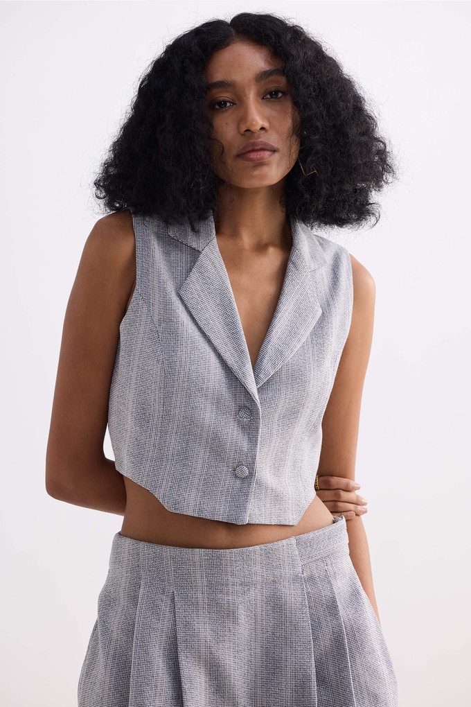 Cropped Cotton Tweed Vest Set in Grey from Reistor