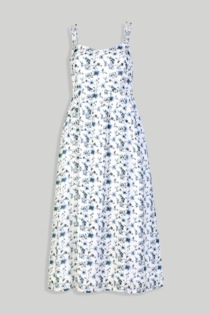 Strappy Gathered Blue Floral Midi Dress from Reistor