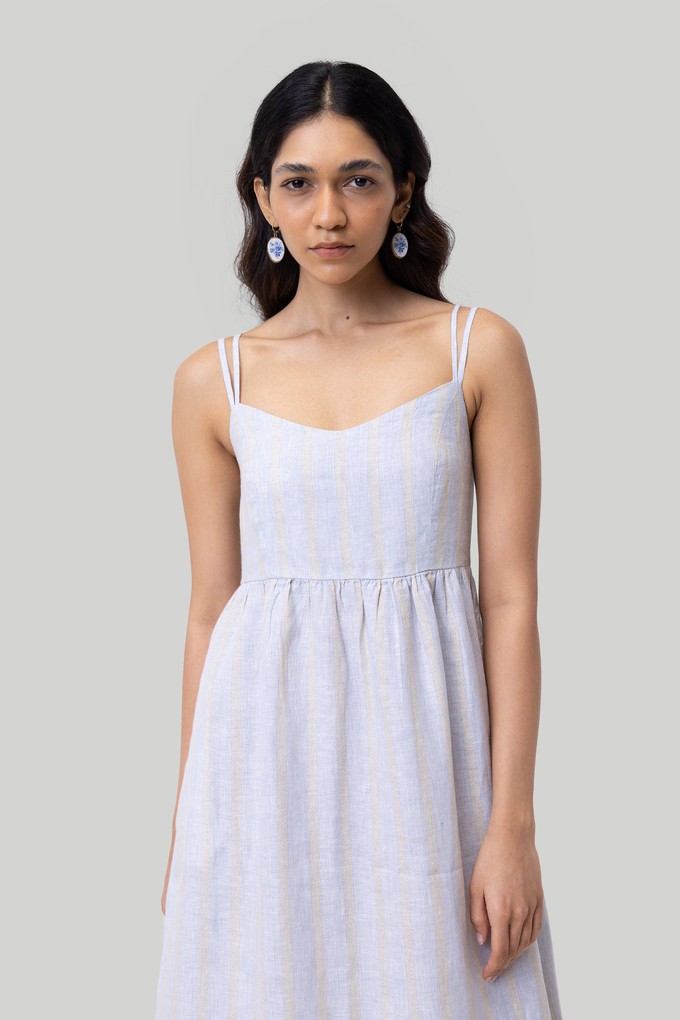 Strappy Gathered Midi Dress in Linen Stripes from Reistor