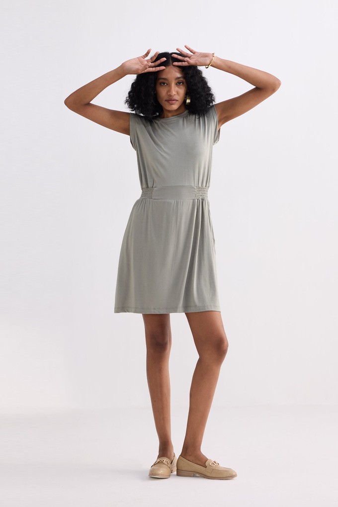 Short Dress With Smocking Side Detail in Light Olive from Reistor