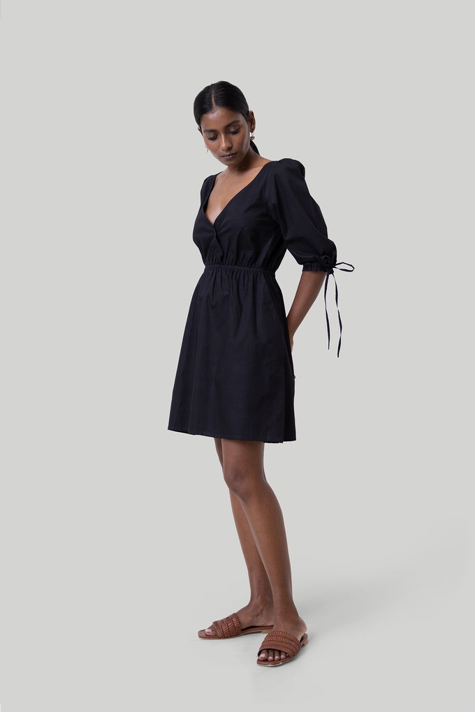 Gathered Elbow Sleeve Short Dress in Black from Reistor