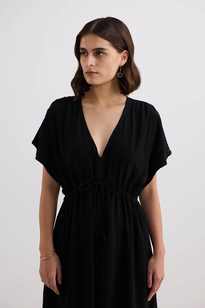 V-neck Gathered Maxi Dress in Black from Reistor