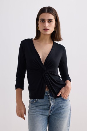 Twist Front Knit Shirt in Black from Reistor