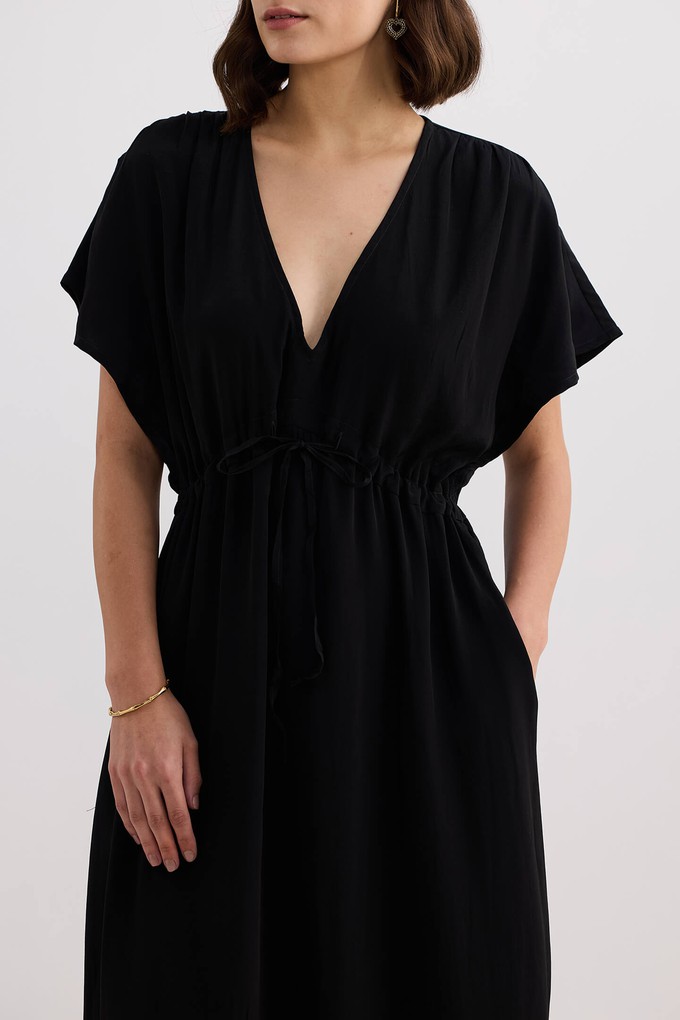 V-neck Gathered Maxi Dress in Black from Reistor