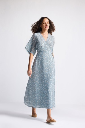 Maxi Wrap Dress in Light Blue Florals from Reistor