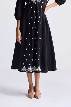 Drawstring Embroidered Dress in Black from Reistor