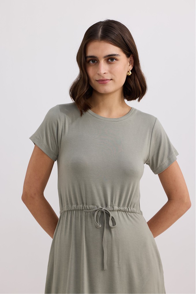 Drawstring Short T-shirt Dress in Light Olive from Reistor