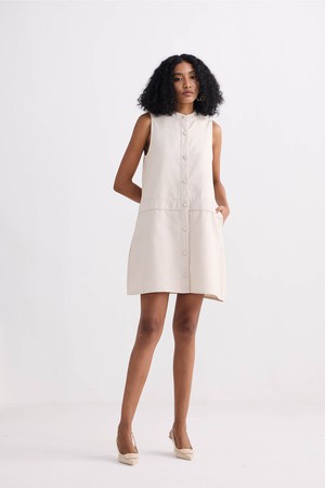 The Cotton Tweed Shift Dress in Cream from Reistor