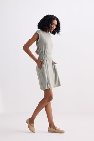 Short Dress With Smocking Side Detail in Light Olive from Reistor