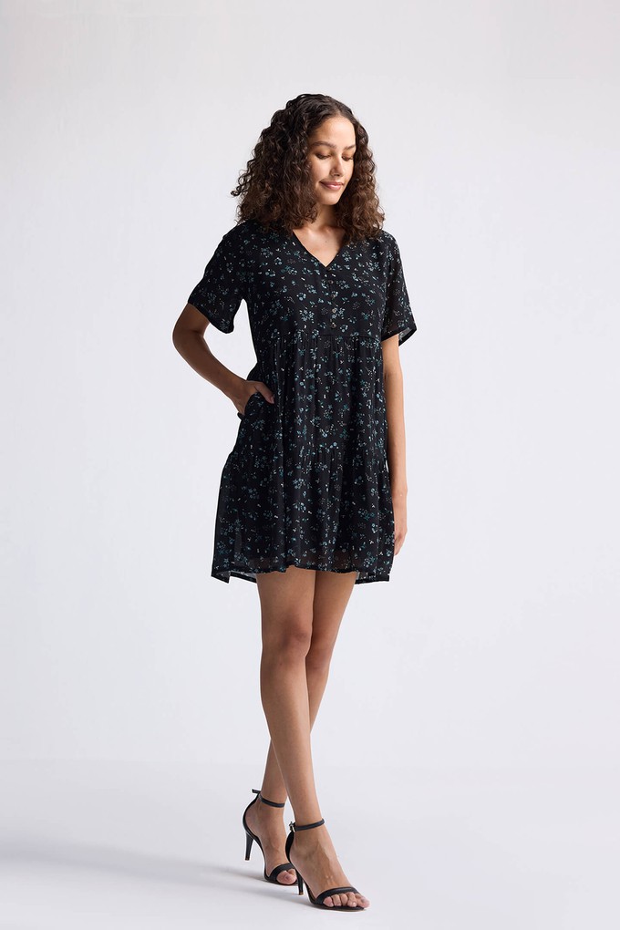 Floral Short Tiered Dress in Dark Blue from Reistor