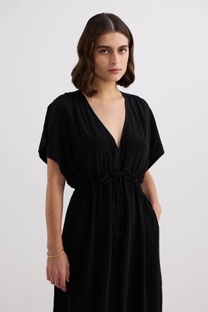 V-neck Gathered Maxi Dress in Black from Reistor