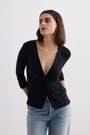 Twist Front Knit Shirt in Black from Reistor